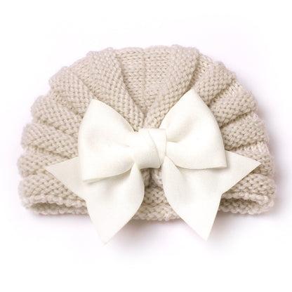 Children's Keep Warm Knitted Hat Bow Sleeve Kids' Headwear