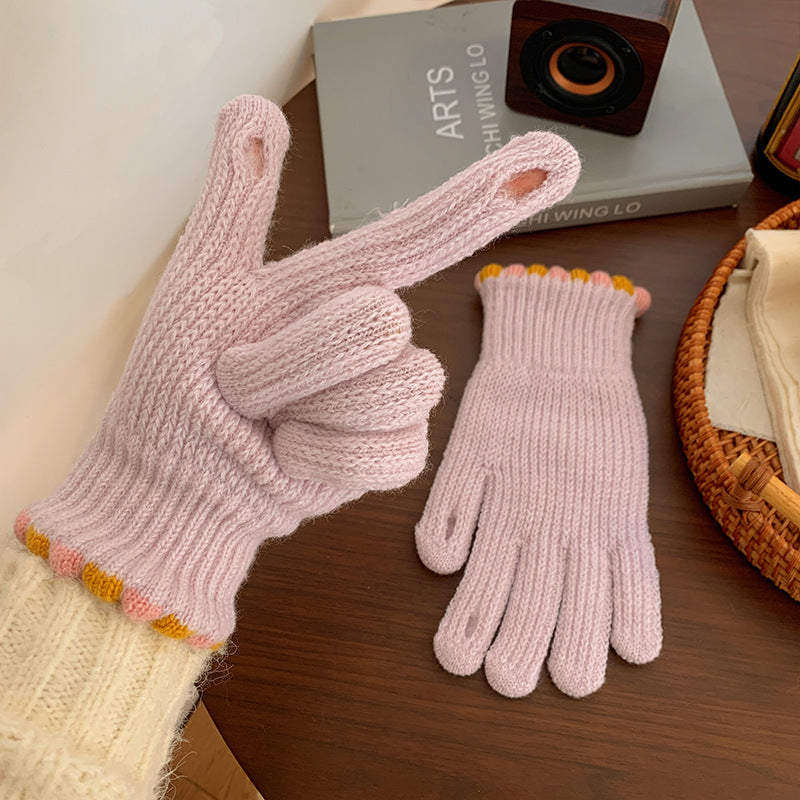 Women's Wool Knitted Solid Color Touch Screen Gloves