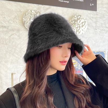 Women's Thermal Rabbit Fur Bucket Hat Outdoor Hats & Caps