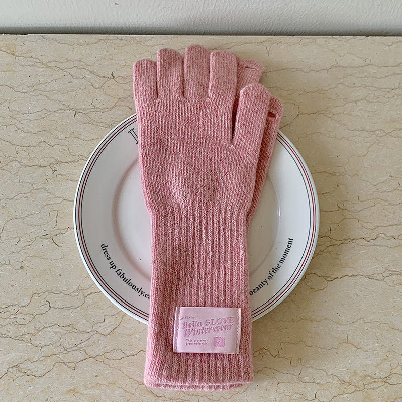 Women's Knitted Long Winter Windproof Five-finger Warm Gloves