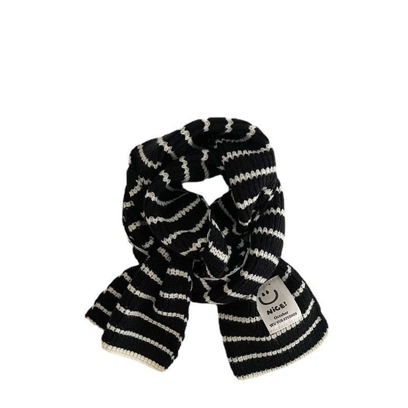 Children's Striped Knitted Small Primary Secondary School Smiley Scarfs