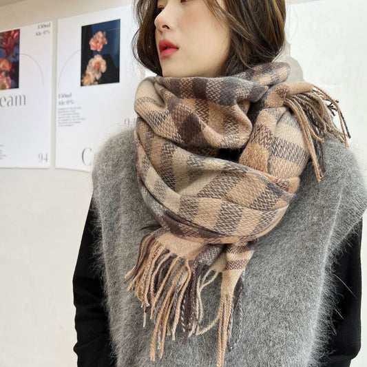 Women's Sweet Warm Artificial Cashmere Plaid Shawl Scarfs