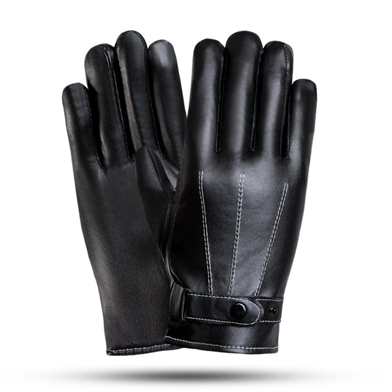 Men's Touch Screen Leather Thickened Warm Leisure Gloves