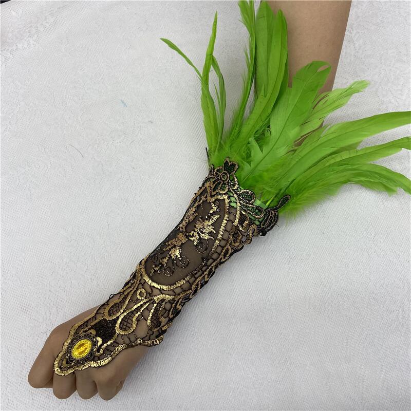 Halloween Feather Gothic Style Hollow Gold Gloves