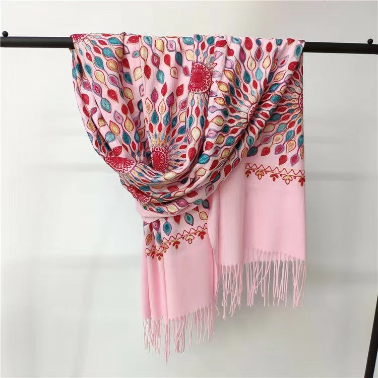 Women's Embroidered Ethnic Style Shawl Warm Tassel Scarfs