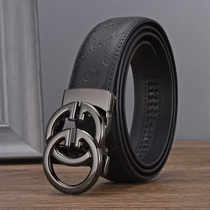 Men's High-grade Alloy Automatic Buckle Cowhide Embossed Simple Belts