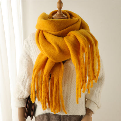 Women's & Men's Pure Color Winter Warm Lengthened Fringe Scarfs