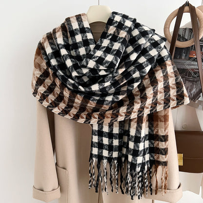 Fashion Printed Plaid Korean Style Thickened Scarfs