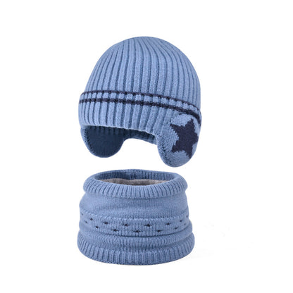 Children's Set Winter Fleece-lined Warm Ear Protection Knitted Woolen Male Female Kids' Headwear