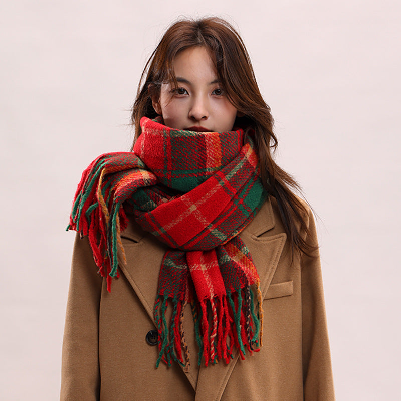 Women's Plaid Korean Thickened British Shawl High-grade Scarfs