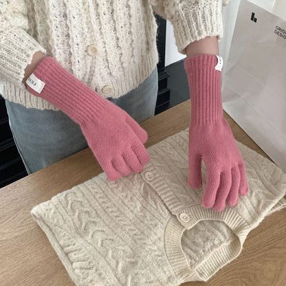 Women's Korean Solid Color Knitted Wool Touch Gloves