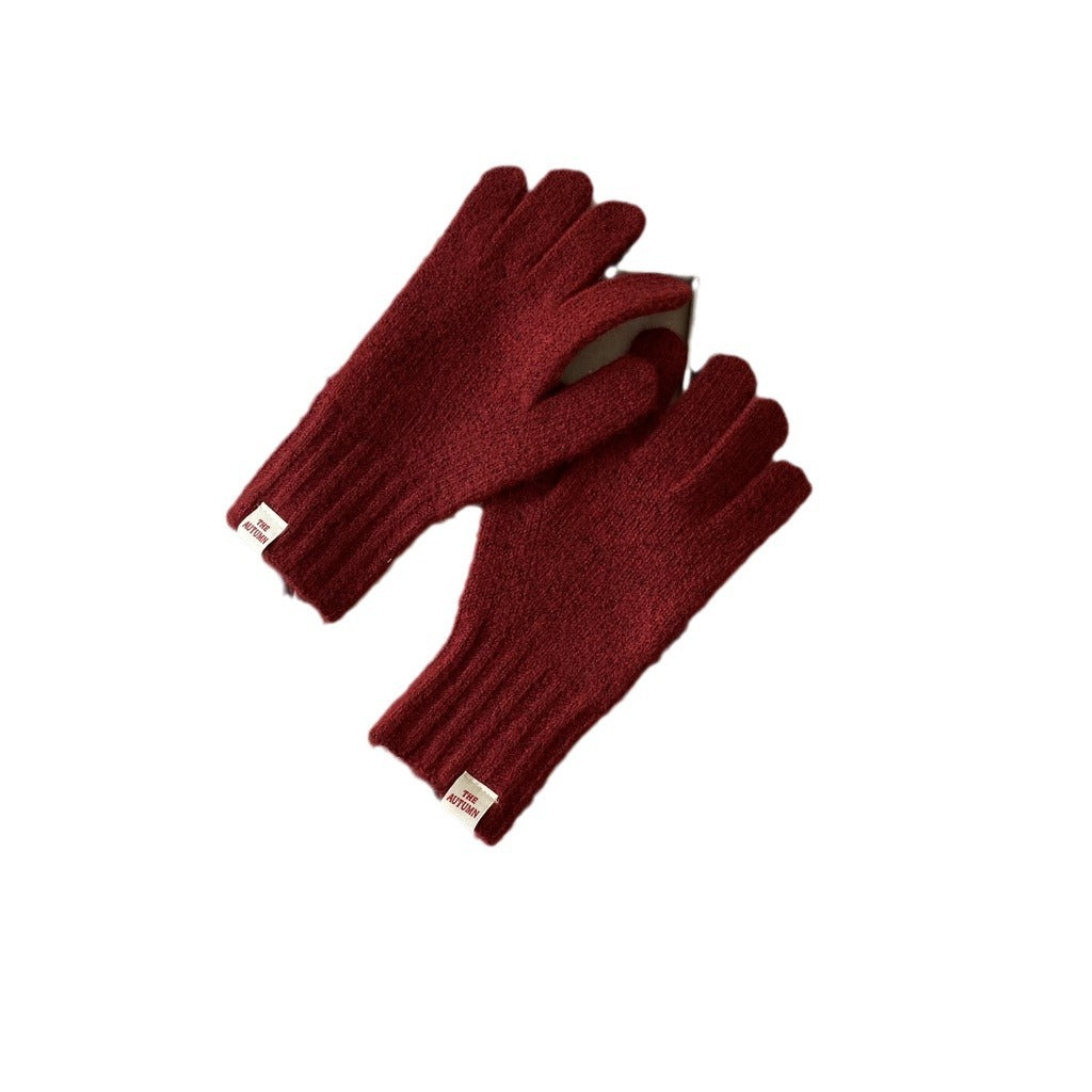 Woolen Knitted Labeling Finger Exposed Touch Gloves