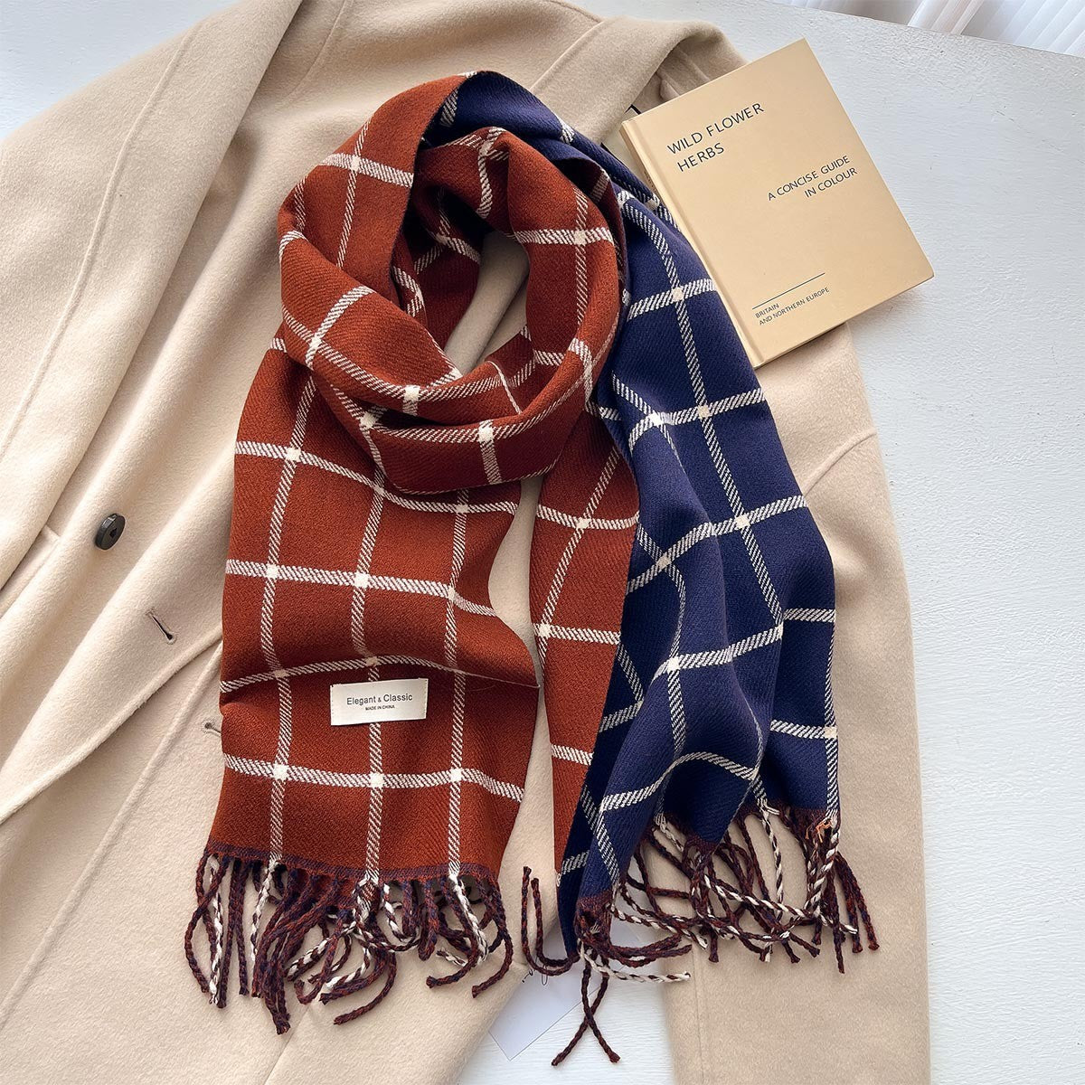 Women's Plaid Double-sided Warm Long Couple Shawl Scarfs