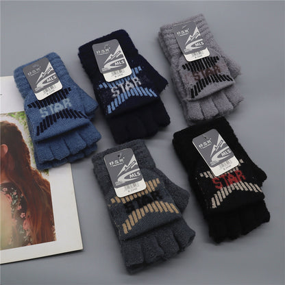 Men's Half Finger Five Flip Thickened Crystal Yarn Gloves