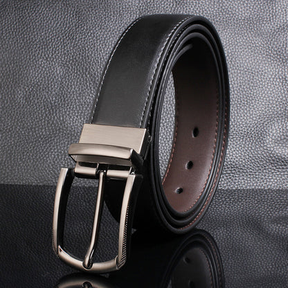 Men's Leather Cowhide Rotating Pin Buckle Casual Classic Belts