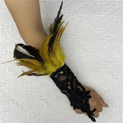 Halloween Feather Hook Finger Party Prom Black Gloves