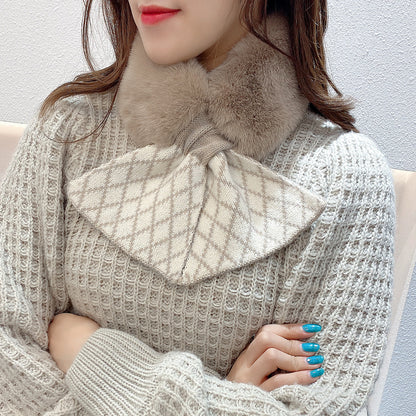 Wool Female Winter Warm Fur Collar Neck Protection Matching Scarfs