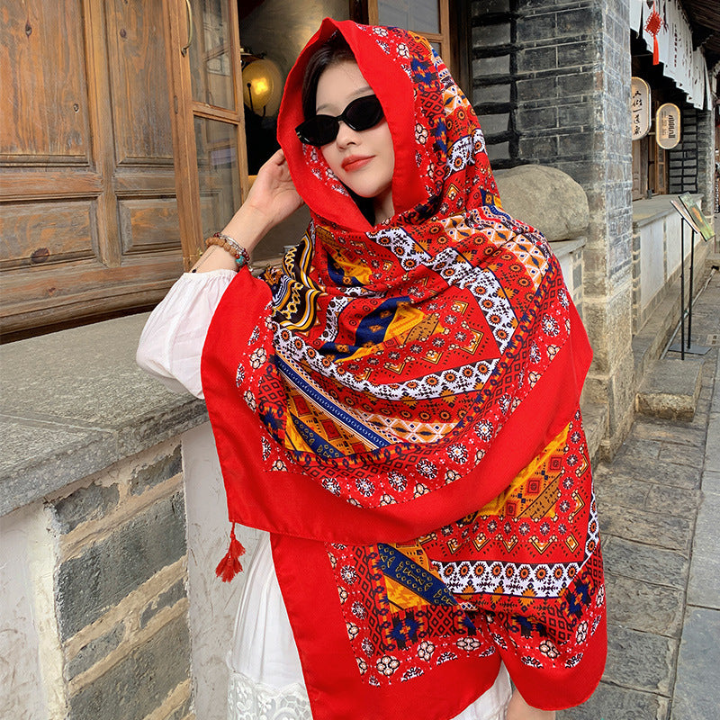 Women's Sunscreen Shawl Yunnan Grassland Travel Wear Silk Seaside Scarfs