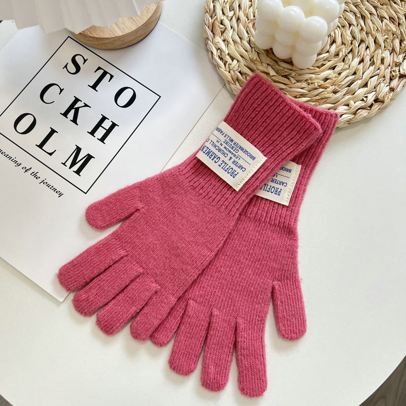 Keep Warm Five-finger Solid Color Knitted Gloves