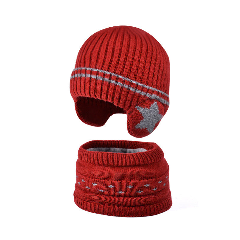 Children's Set Winter Fleece-lined Warm Ear Protection Knitted Woolen Male Female Kids' Headwear