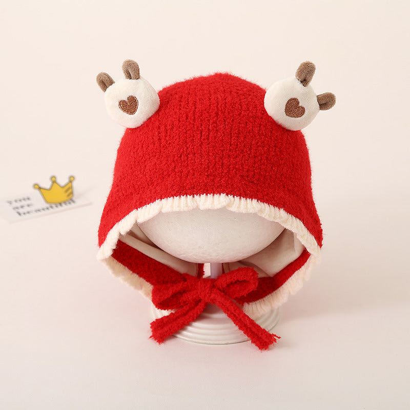 Thickened Warm Knitted Woolen Plush Bonnet Kids' Headwear