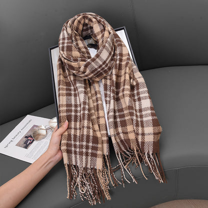 Cashmere Fluffy Lilac Plaid Printed Tassel Scarfs