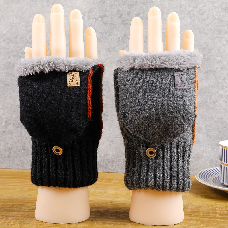 Men's Writing Flip Fleece-lined Thickened Northeast Cold Gloves