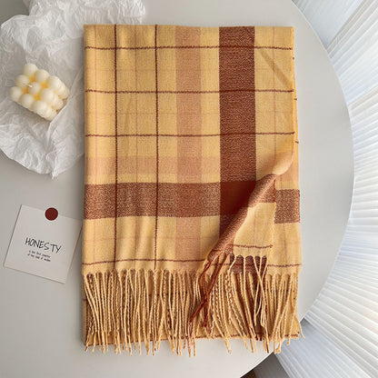 Women's Cashmere Thick Checks Warm Korean Style Scarfs