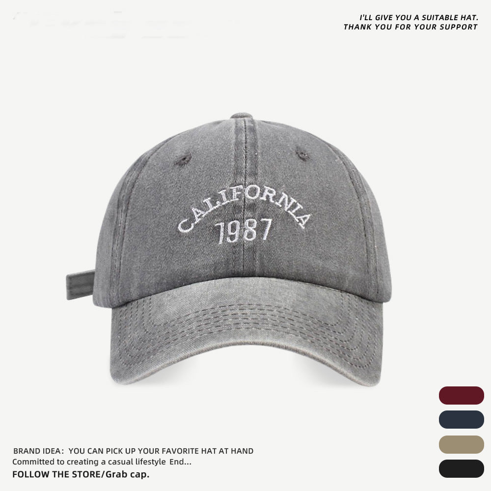 Women's & Men's Washed Gray Baseball Big Head Circumference Versatile Small Hats & Caps