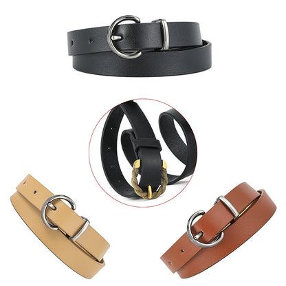 Women's Sier Round Pin Buckle Leather High-grade Versatile Decorative Belts