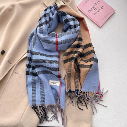 Women's Plaid Double-sided Warm Long Couple Shawl Scarfs