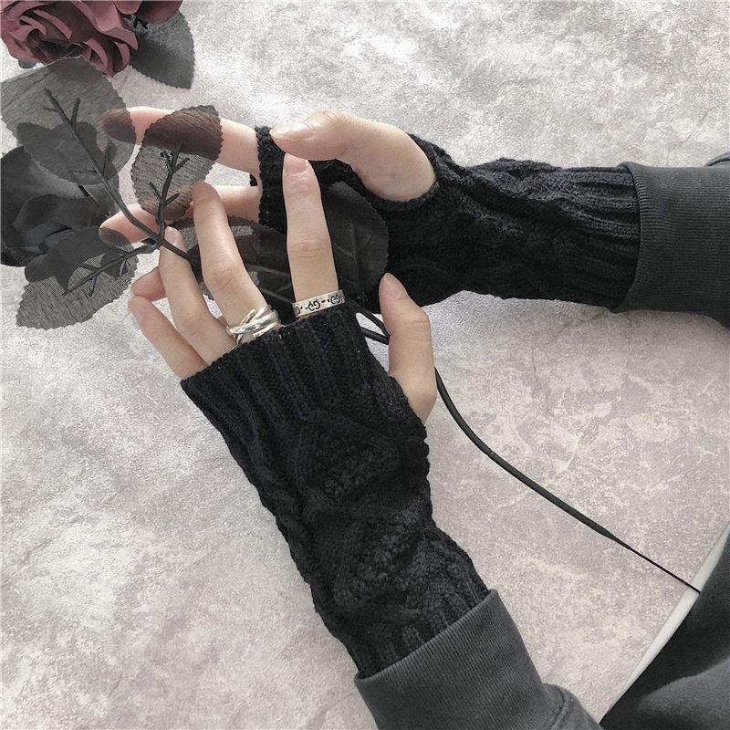 Warm Half Knitting Wool Solid Color Couple Gloves