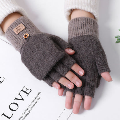 Women's Flip Korean Style Winter Cute Fleece-lined Gloves