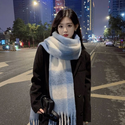 Women's Mohair Winter High-grade Plaid Artificial Cashmere Lovers Wild Warm Scarfs