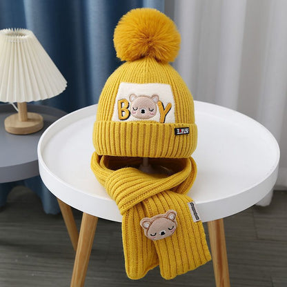 Children's Hat Two-piece Set Fleece-lined Thickened Knitting Kids' Headwear