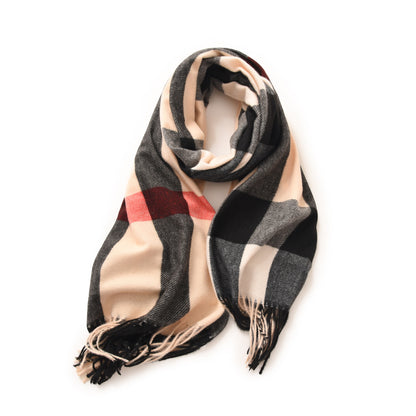 Women's Winter Plaid Printed Tassel Artificial Cashmere Scarfs