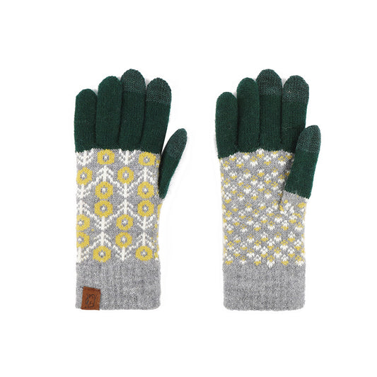 Color Knitted Retro Jacquard Fleece Lining Cycling Gloves