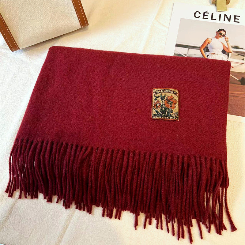 Women's Solid Color Winter Thickened High-grade Wool Scarfs