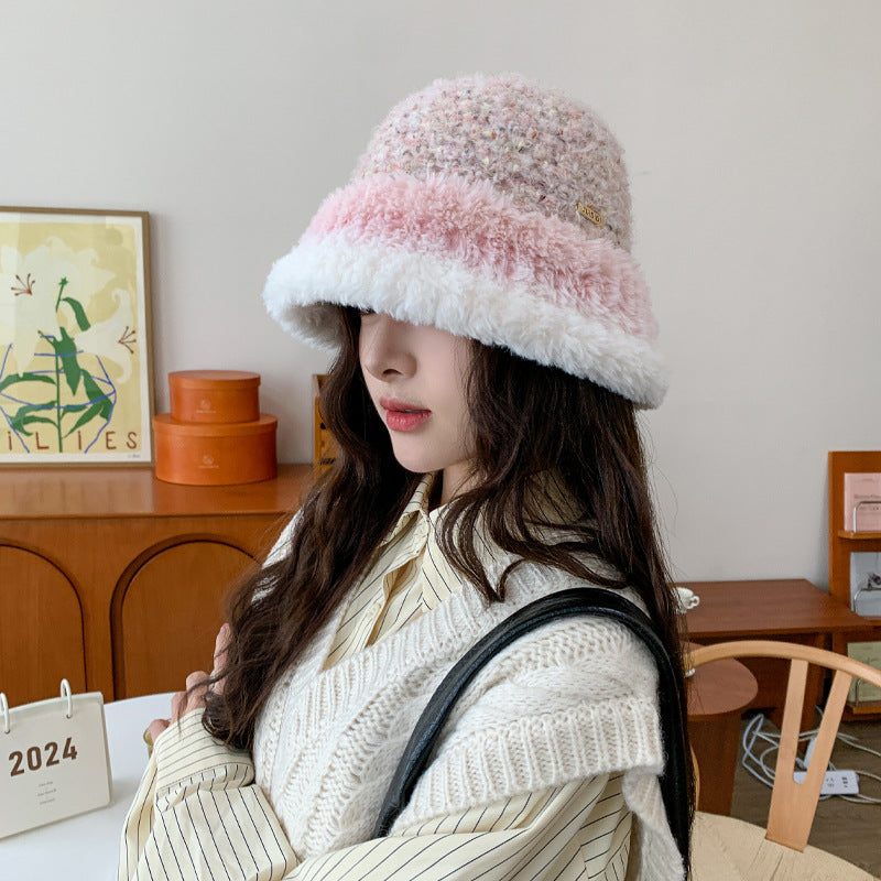 Women's Knitted Color Matching Bucket Hat Elegant Hats & Caps