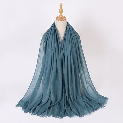 Pure Color Tassel Cotton Linen Hui Gauze Scarfs