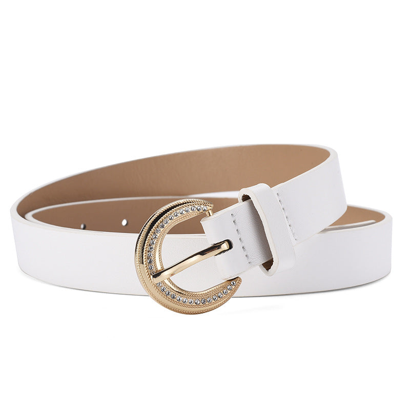 Women's Rhinestone Inlaid Alloy Buckle Elegant Simple Belts