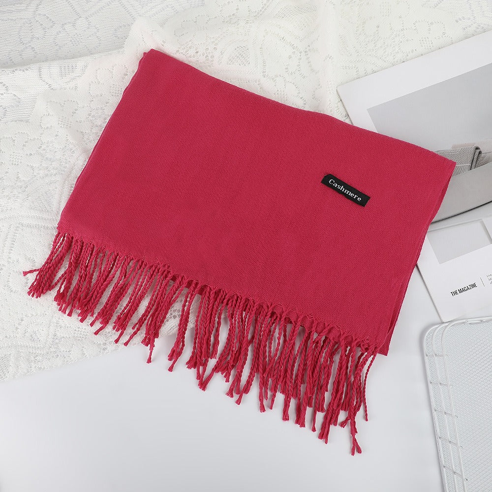 Solid Color Thickened Warm Embroidery Korean Scarfs