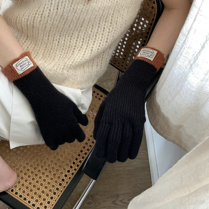 Color Matching Touch Screen Finger Five Female Cute Thermal Gloves