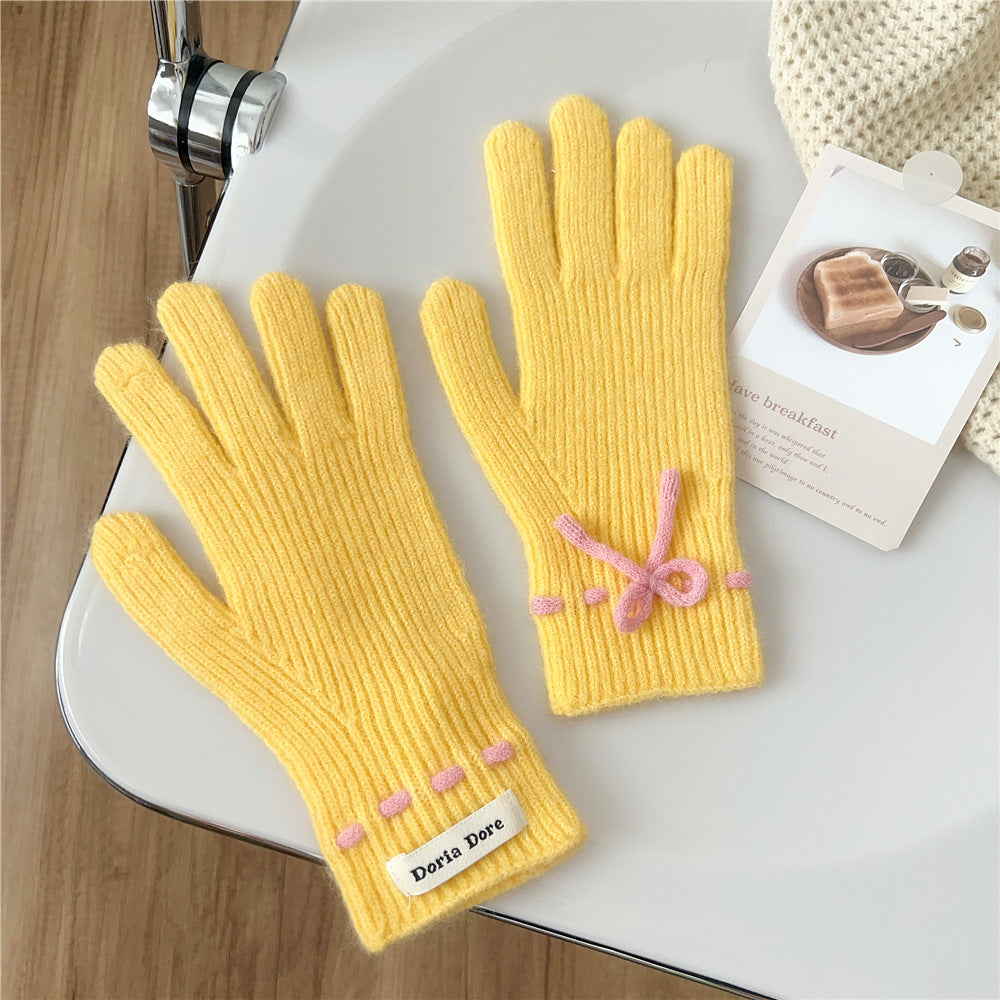 Women's Color Cute Winter Knitted Korean Warm With Hole Gloves