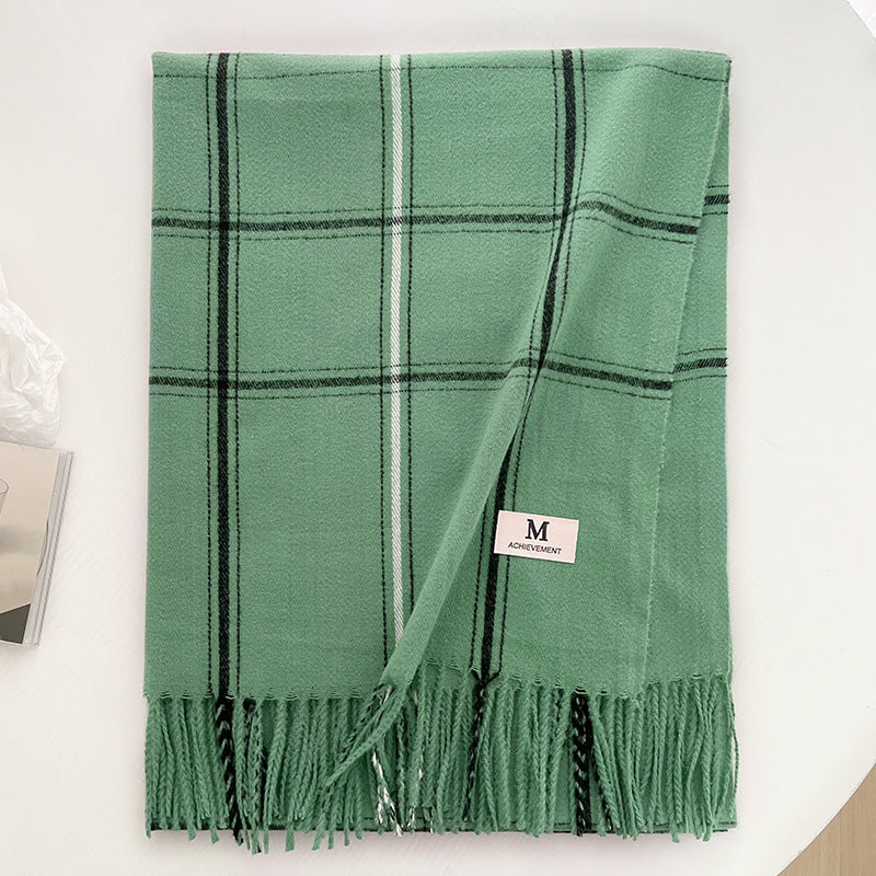 Women's Slouchy Plaid Korean Tassel Shawl Scarfs