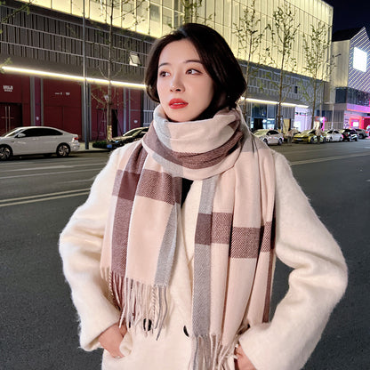 Women's High-grade Plaid Shawl Autumn Versatile Fashion Double-sided Scarfs