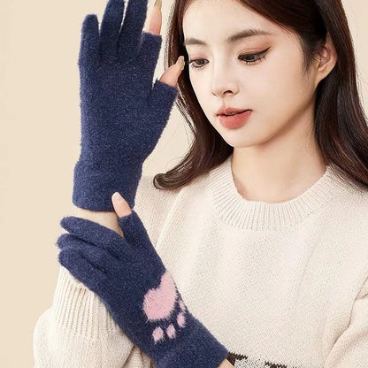 Women's For Thickened Fleece Touch Screen Exposed Gloves