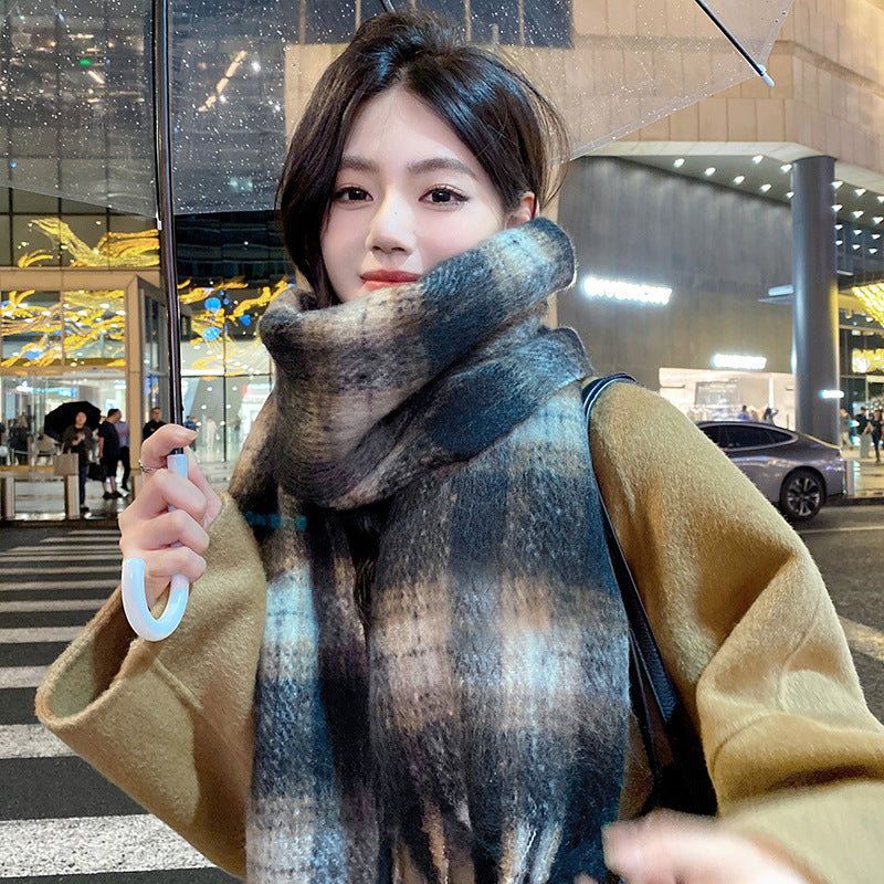 Mohair Thick Atmosphere Plaid Warm Korean Scarfs