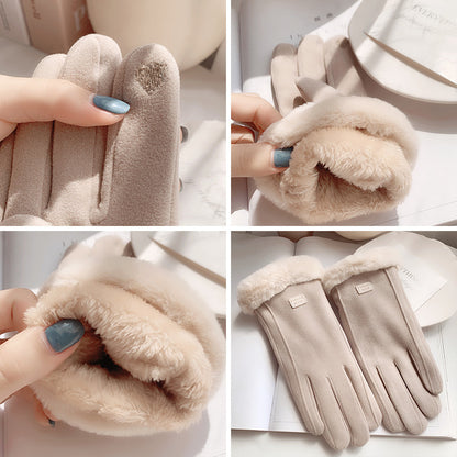 Women's For Winter Fleece-lined Thick Suede Touch Gloves