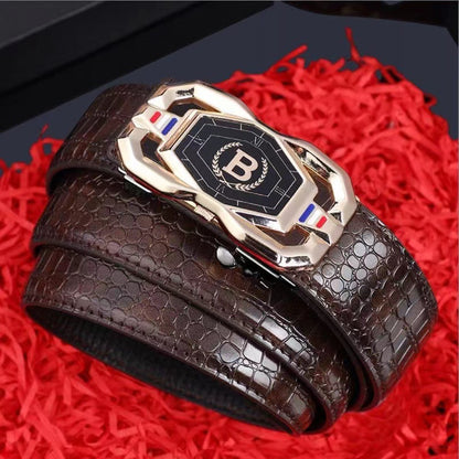 Men's Inner Wear Automatic Buckle Crocodile Pattern Cowhide Simple Business Belts